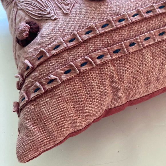 Pom Pom Throw Pillow, Faded Red, 20x20 - Picture 4 of 6